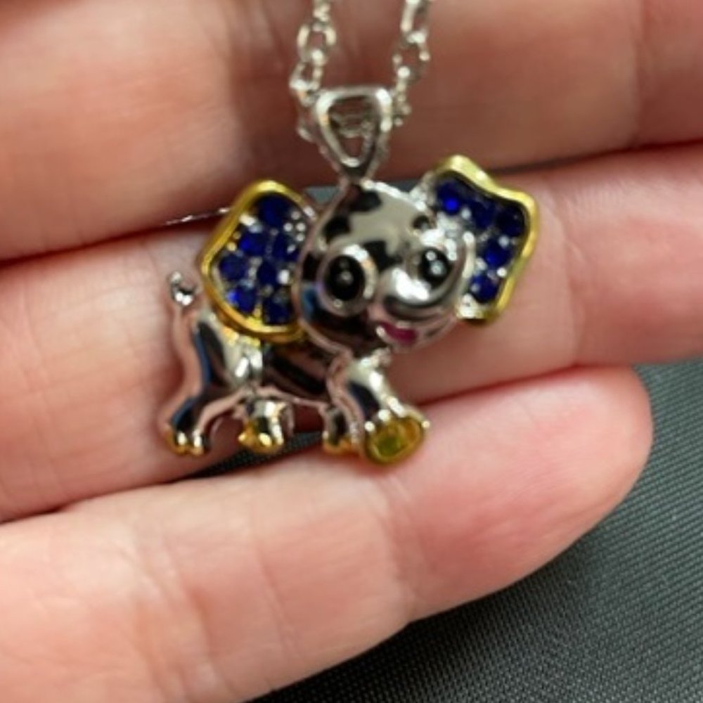 Vintage Elephant Rhinestone Pendant Necklace- Dark Blue
